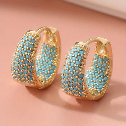 Golden-Tone Turkoosi Beaded Rengaskorvakorut | Kulta