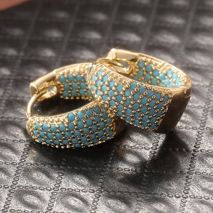 Golden-Tone Turkoosi Beaded Rengaskorvakorut | Kulta