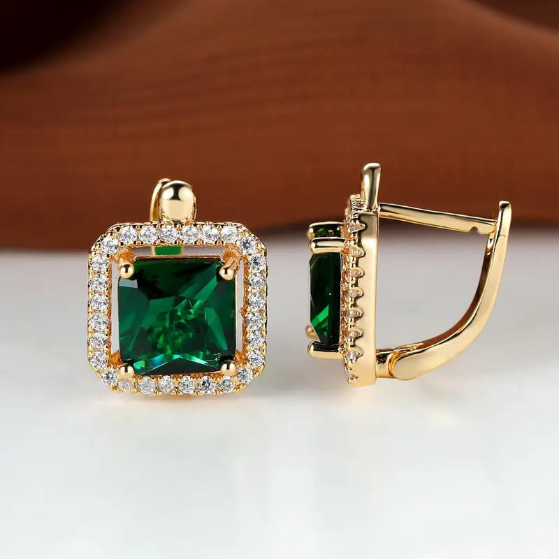 Golden Green Square Zirconia Korvakorut | Kulta