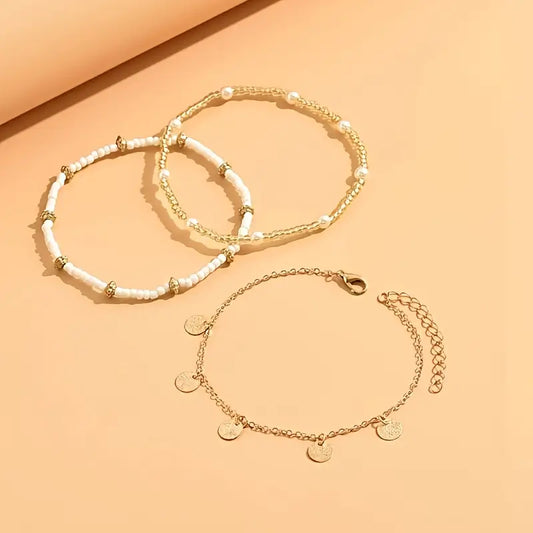 Coastal Charm 3-Piece Layered Anklet Setti | Kulta