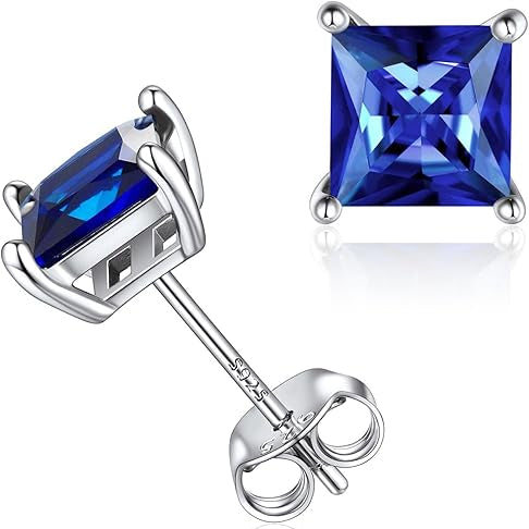 Minimalist Princess Cut Safiiri Nappikorvakorut | Valkoinen Kulta