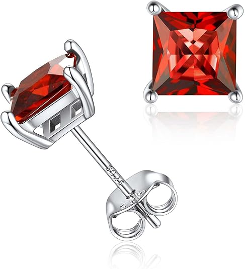Minimalist Princess Cut Rubiini Nappikorvakorut | Valkoinen Kulta
