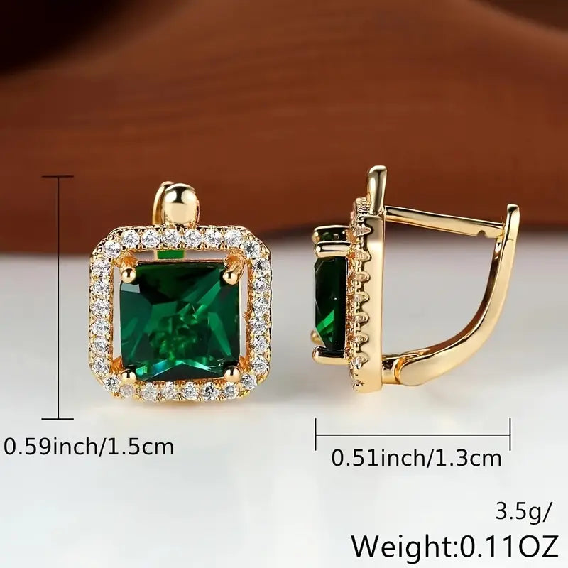 Golden Green Square Zirconia Korvakorut | Kulta