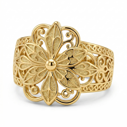 Vintage Inspired Flower Sormus | Kulta