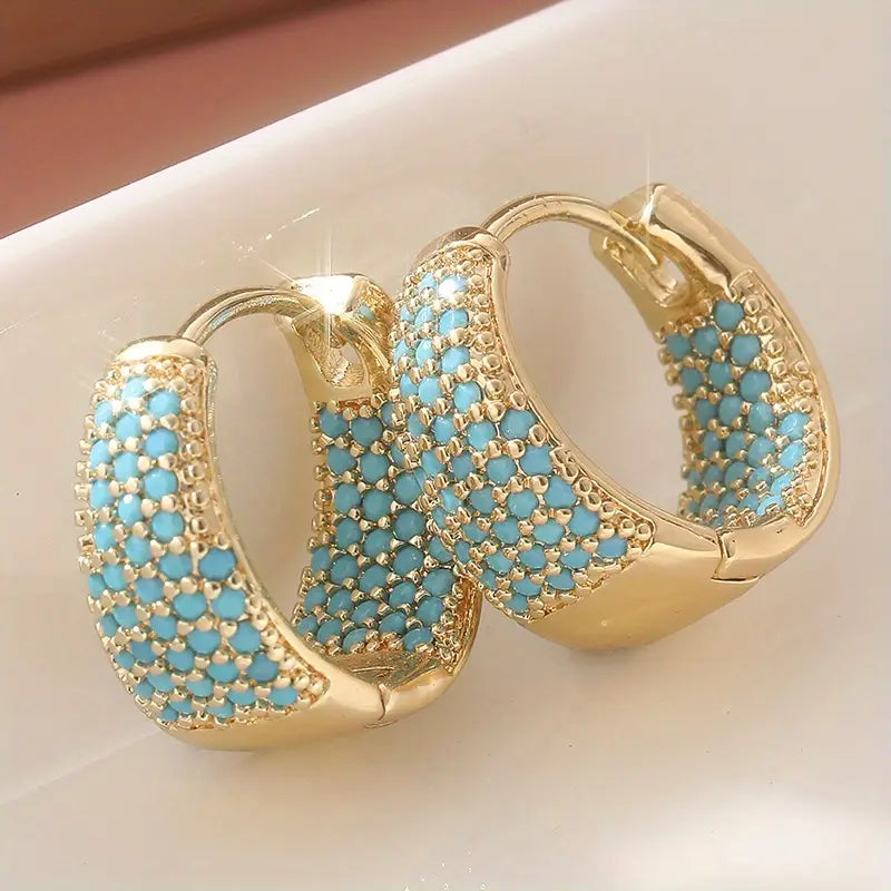 Golden-Tone Turkoosi Beaded Rengaskorvakorut | Kulta
