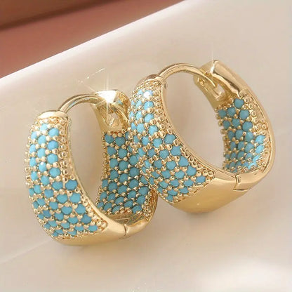 Golden-Tone Turkoosi Beaded Rengaskorvakorut | Kulta