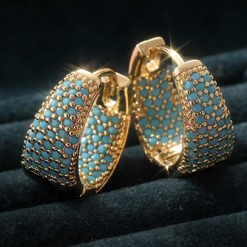 Golden-Tone Turkoosi Beaded Rengaskorvakorut | Kulta