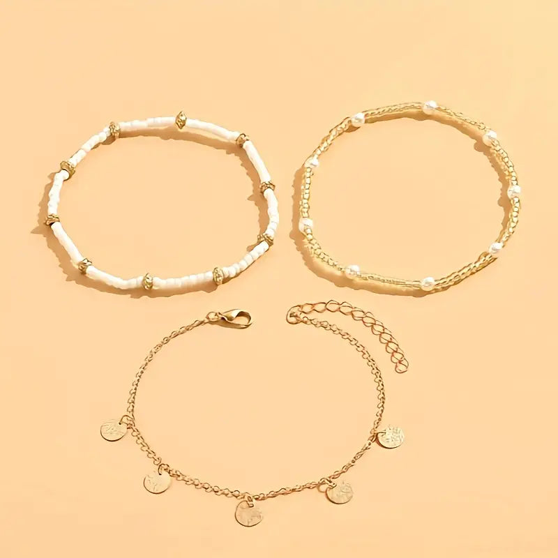 Coastal Charm 3-Piece Layered Anklet Setti | Kulta