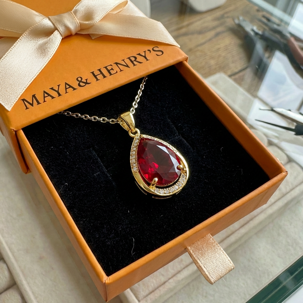 Rubiini Teardrop Pendant Kaulakoru | Kulta
